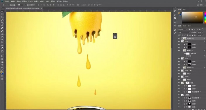 Photoshop特效图片合成：打造油漆滴落效果的柠檬，自然色彩油漆柠檬。