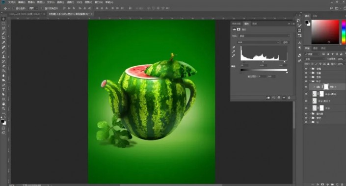 Photoshop创意合成实例：利用合成技术打造一把逼真个性的西瓜茶壶。