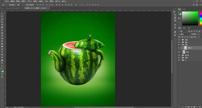 Photoshop创意合成实例：利用合成技术打造一把逼真个性的西瓜茶壶。