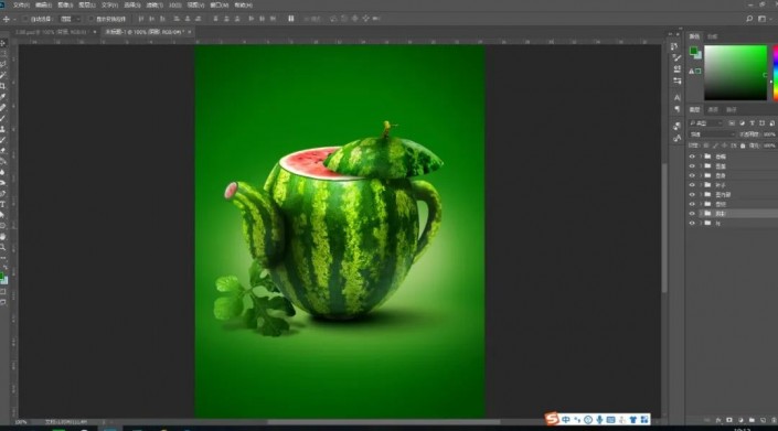 Photoshop创意合成实例：利用合成技术打造一把逼真个性的西瓜茶壶。