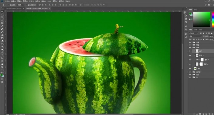 Photoshop创意合成实例：利用合成技术打造一把逼真个性的西瓜茶壶。