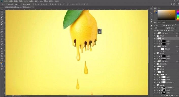Photoshop特效图片合成：打造油漆滴落效果的柠檬，自然色彩油漆柠檬。