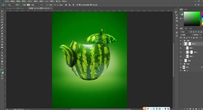 Photoshop创意合成实例：利用合成技术打造一把逼真个性的西瓜茶壶。
