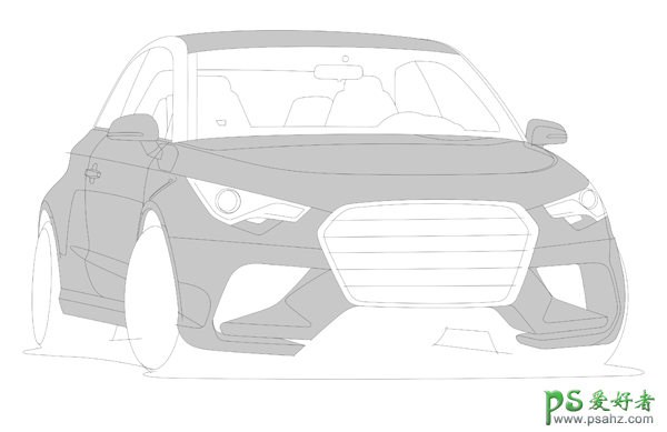 Photoshop手绘汽车教程：通过手稿绘制一辆逼真的奥迪汽车素材图。