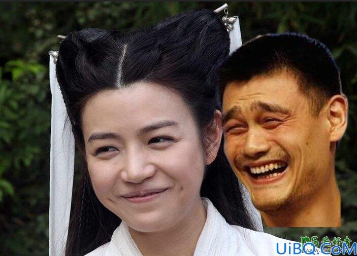 Photoshop明星合成照:利用斗转星移技巧，给小龙女陈妍希图片换成姚明的