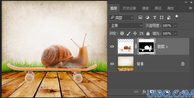 抠动物，用图层蒙版抠出在滑板上的蜗牛