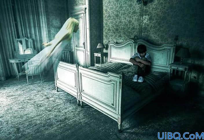奇幻合成，在Photoshop中制作有幽灵飘过的黑暗房间