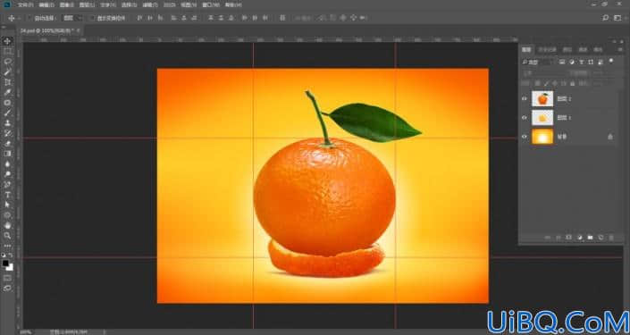 Photoshop创意合成教程：学习把可爱的米老鼠图案合成到桔子身上。