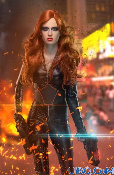 Photoshop海报合成教程：创意打造超炫的美女英雄枪战电影海报。
