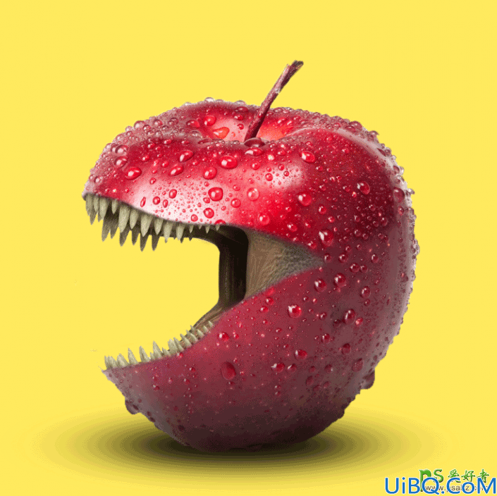 Photoshop水果恶搞合成实例：创意打造张着嘴巴的苹果，鳄鱼嘴与苹果合成