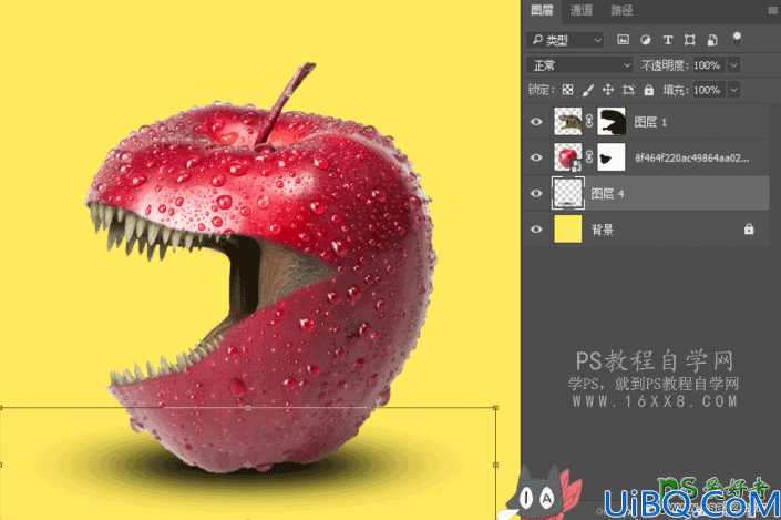 Photoshop水果恶搞合成实例：创意打造张着嘴巴的苹果，鳄鱼嘴与苹果合成