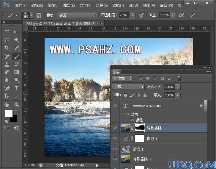 Photoshop场景调色教程：学习将秋天的山水风景照片变成飘雪的冬季效果。