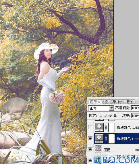 Photoshop婚纱后期调色教程：给性感长裙美女婚片调出橙黄色的唯美效果。