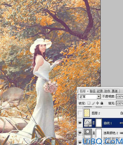 婚纱后期，通过Photoshop调出橙黄色的唯美树林婚纱照片