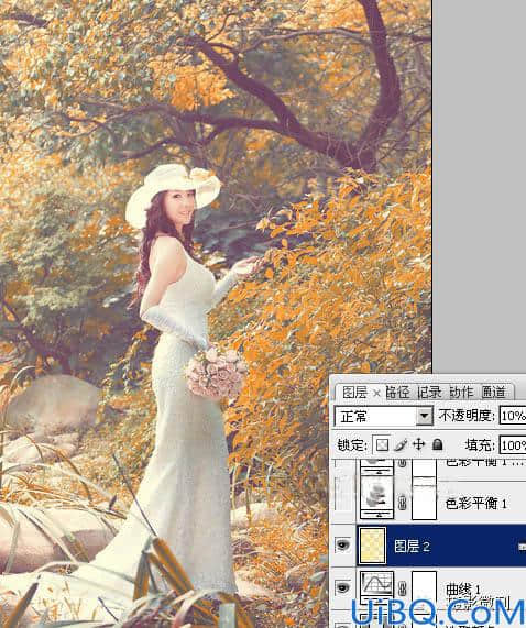 Photoshop婚纱后期调色教程：给性感长裙美女婚片调出橙黄色的唯美效果。