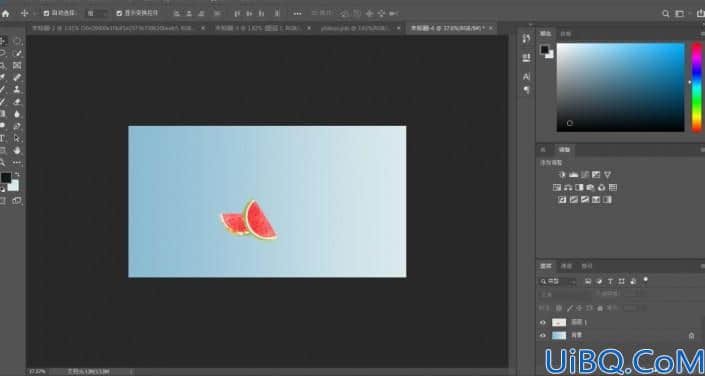 学习用Photoshop合成技术创意打造把小鱼儿装进西瓜皮的小屋子的场景。