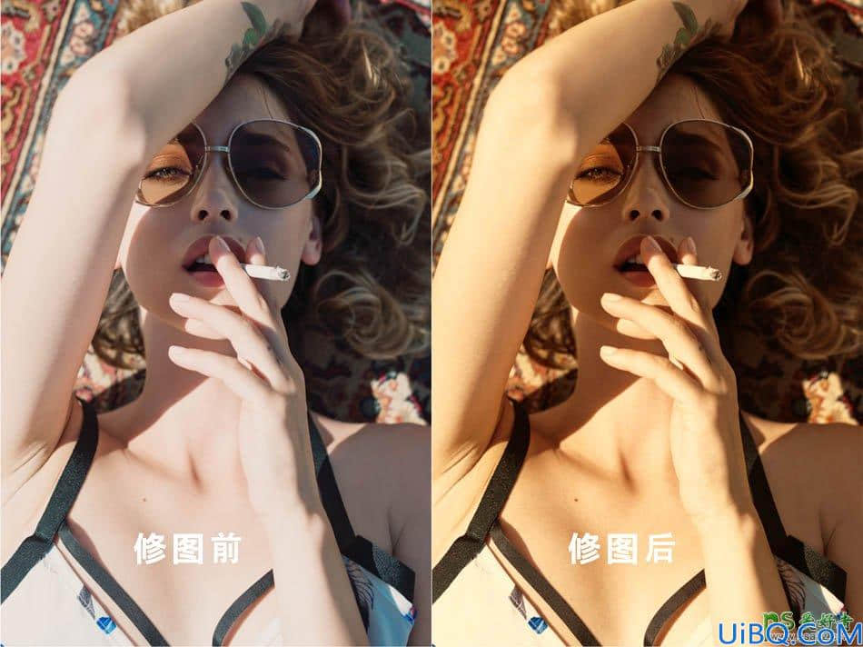 Photoshop美女图片调色：给外景外景的美女人像调出金黄色皮肤效果。