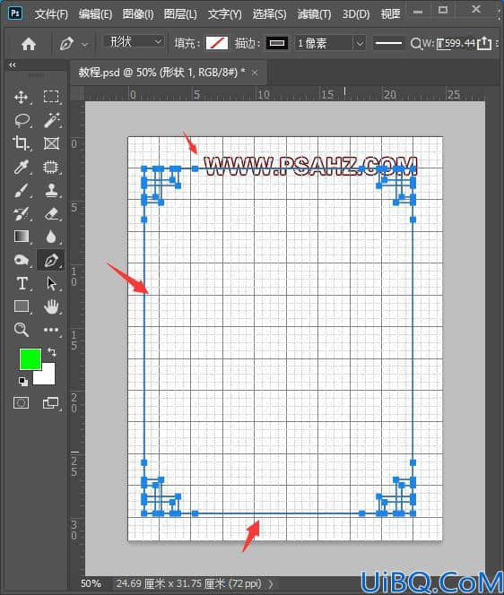 Photoshop边框教程：使用钢笔工具制作复古风格的边框素材图。