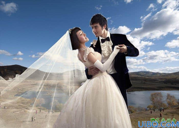 利用photoshop通道工具抠出半透明效果的情侣婚纱照。