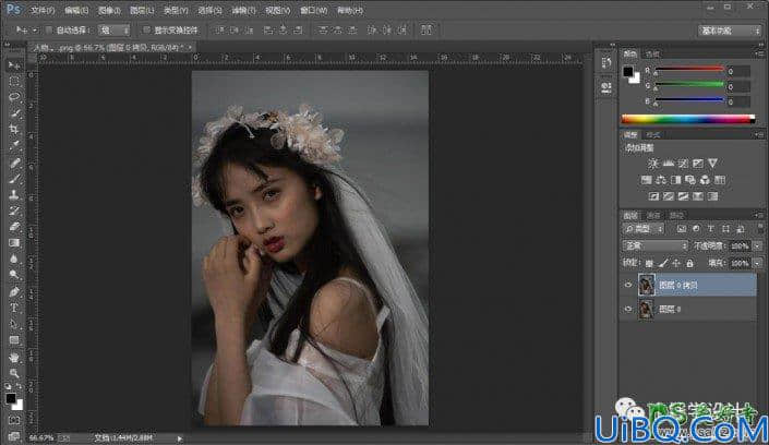 Photoshop调色教程：学习给偏色美少女艺术照调出蓝色艺术效果。