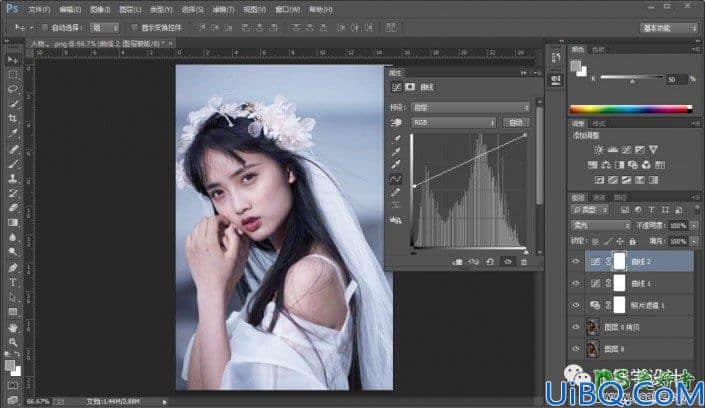 Photoshop调色教程：学习给偏色美少女艺术照调出蓝色艺术效果。