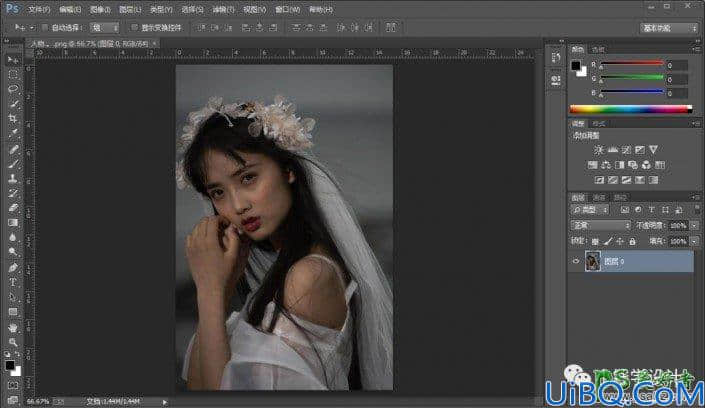 Photoshop调色教程：学习给偏色美少女艺术照调出蓝色艺术效果。