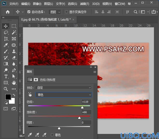 Photoshop风景照调色教程：利用LAB模式把绿色枫树照片变成火红的效果。