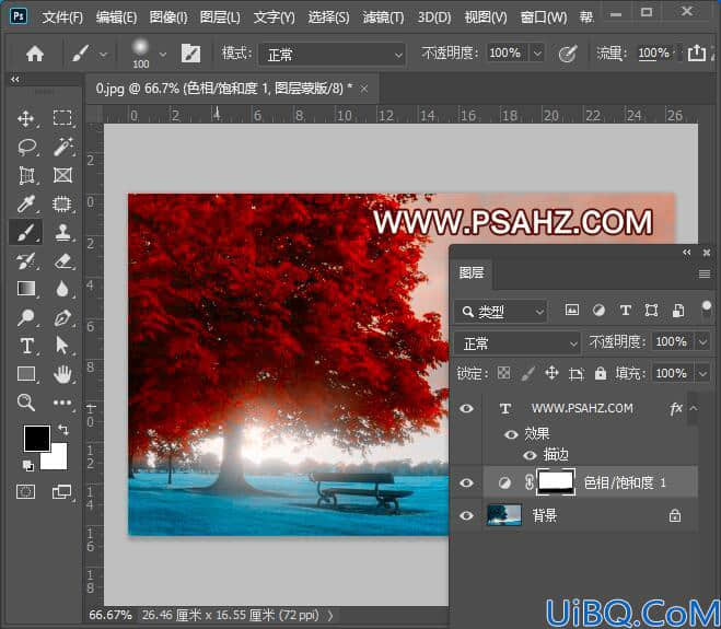 Photoshop风景照调色教程：利用LAB模式把绿色枫树照片变成火红的效果。