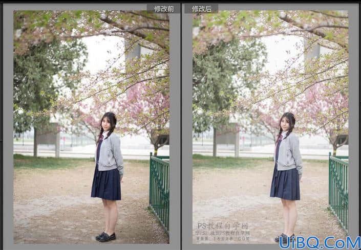 Photoshop给穿着校服的花季女生照片调出日系小清新风格。