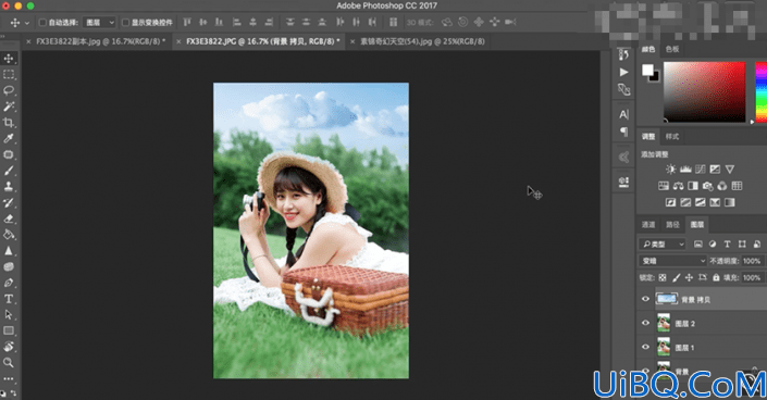 Photoshop女生照片调色实例：给外景草坪上自拍的女生照片调出小清新效果