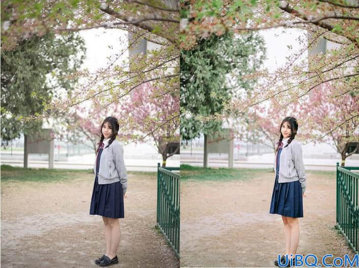 Photoshop给穿着校服的花季女生照片调出日系小清新风格。