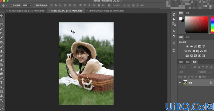 Photoshop女生照片调色实例：给外景草坪上自拍的女生照片调出小清新效果