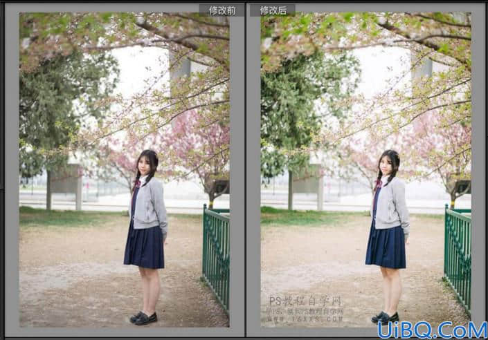 Photoshop给穿着校服的花季女生照片调出日系小清新风格。