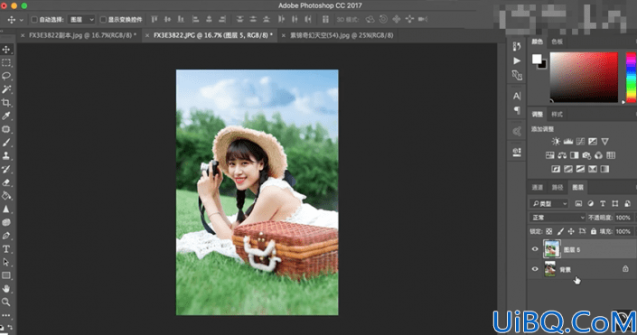 Photoshop女生照片调色实例：给外景草坪上自拍的女生照片调出小清新效果