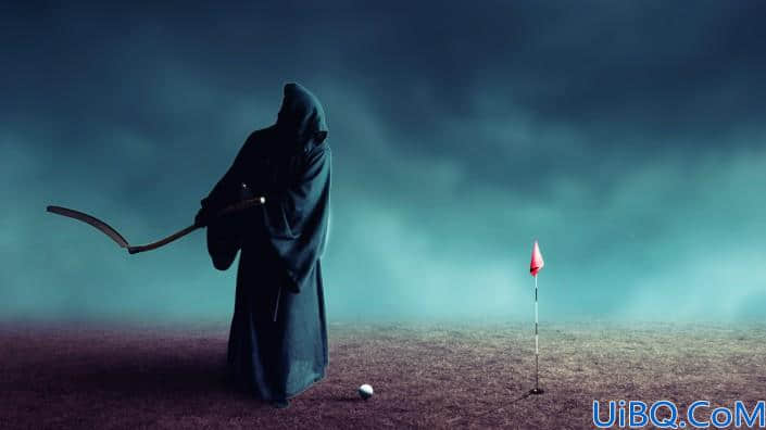 Photoshop合成一幅魔鬼法师打高尔夫的场景照片。