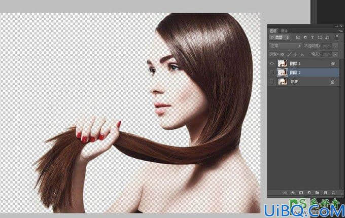 Photoshop扣发丝教程：利用图层样式混合选项抠出美女飘逸的长头发。
