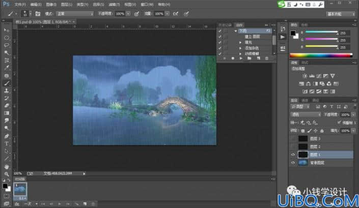学习用photoshop滤镜特效工具制作画面感十足的GIF下雨图片。