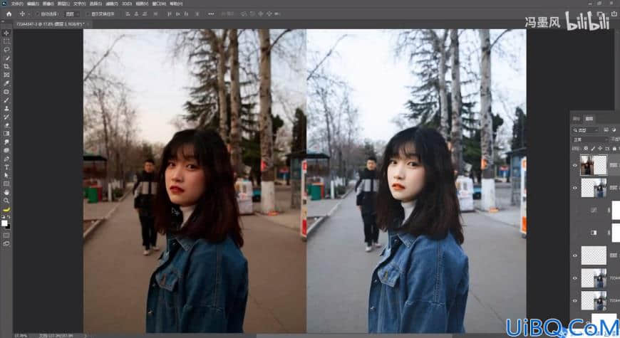 Photoshop女生照片调色：给一张公园场景下的少女人像调出清新ins风格。