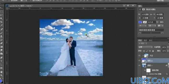 婚纱后期，制作海蓝色浪漫的海边婚纱照片