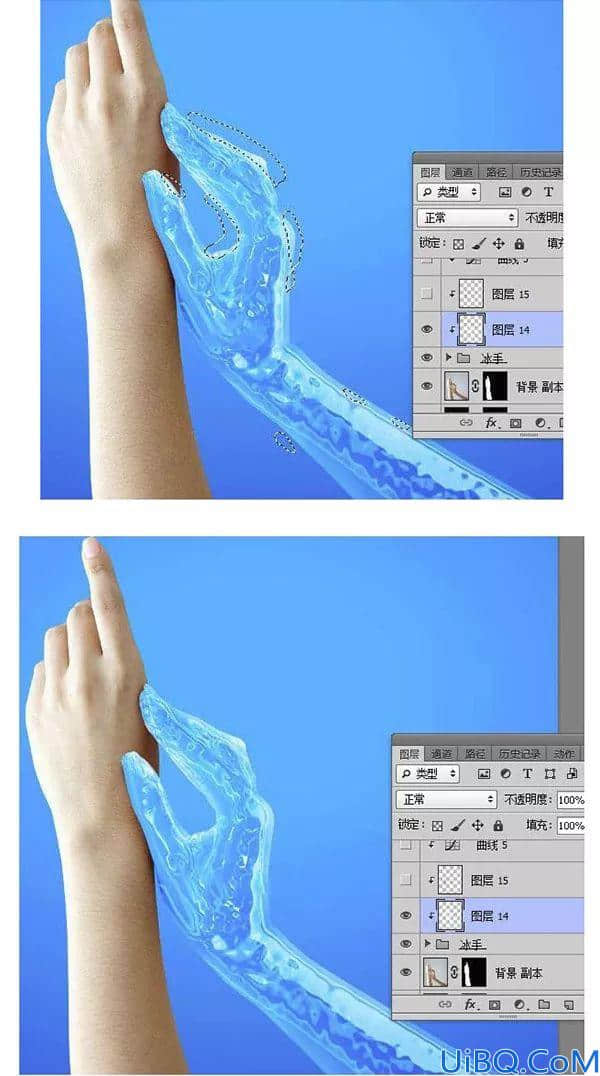 液体效果，通过Photoshop把手制作成蓝色液体效果