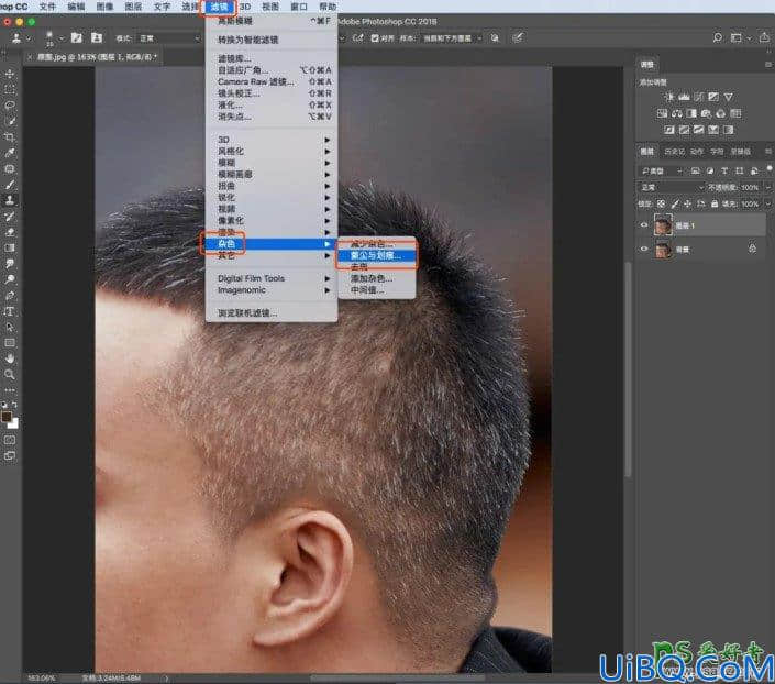 Photoshop人像头发处理教程：利用滤镜工具给人物的白头发变成黑发。