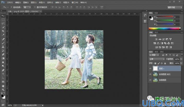 Photoshop滤镜教程：给野外散步的美女姐妹照片添加阳光照射的效果。