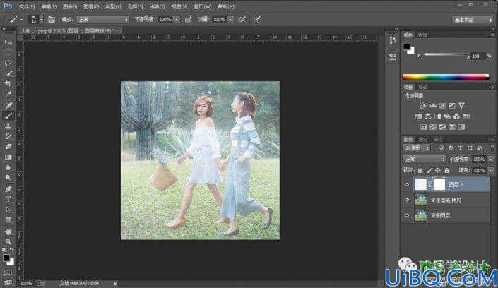 Photoshop滤镜教程：给野外散步的美女姐妹照片添加阳光照射的效果。