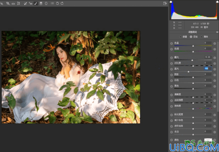 Photoshop美女图片调色教程：给森林中拍摄的美女写真照调出唯美梦幻效果