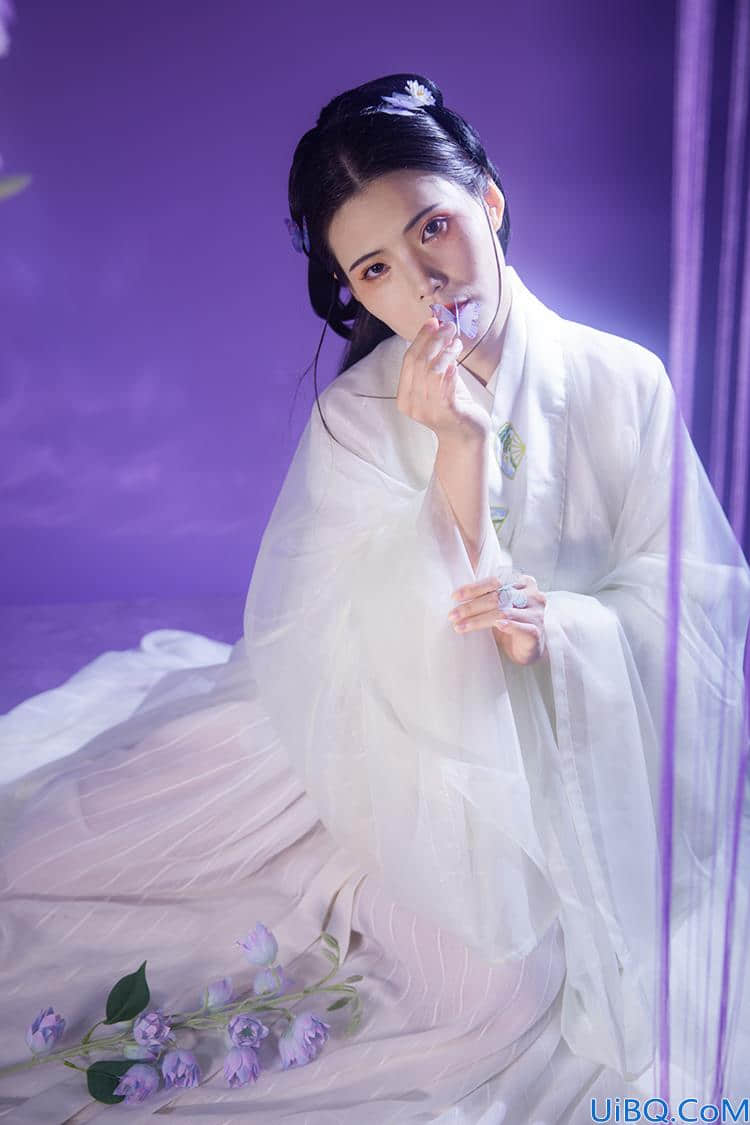 Photoshop给古装美女人像精修调色，打造紫色梦幻古风人物。