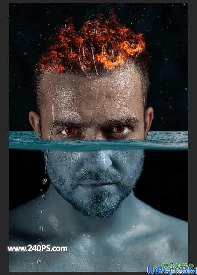 Photoshop合成教程：创意打造冰火两重天效果的人物头像,水火相容的头像