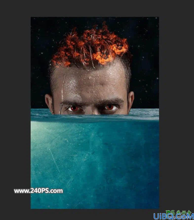 Photoshop合成教程：创意打造冰火两重天效果的人物头像,水火相容的头像