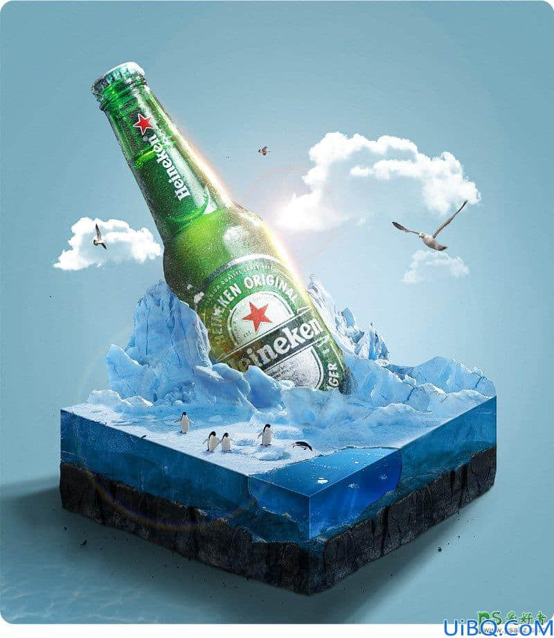 Photoshop啤酒海报合成教程-创意打造立方体风格的啤酒海报,啤酒广告。