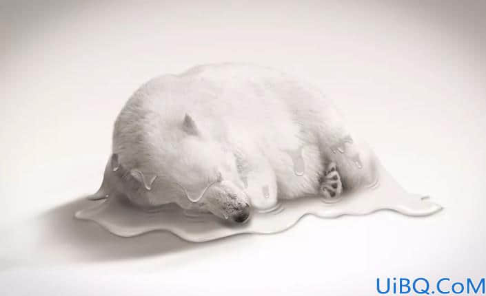 创意合成，合成制作一幅融化的北极熊