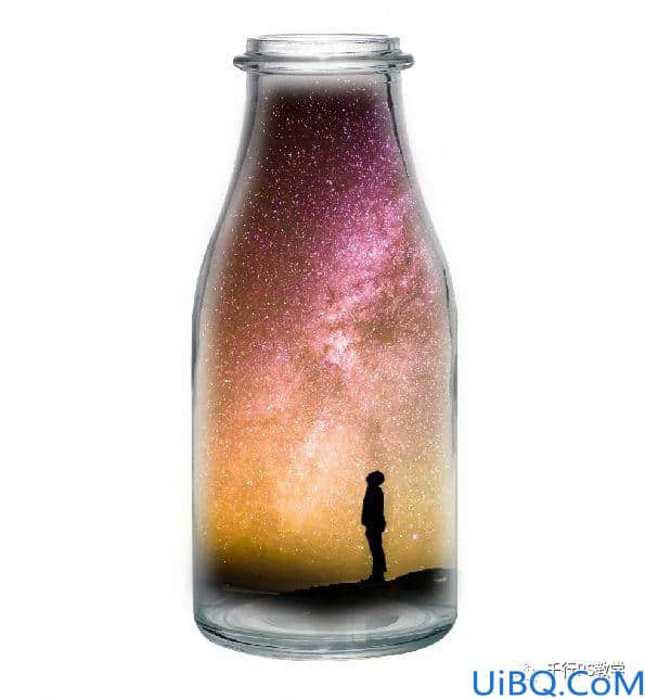 创意合成，制作一幅把星星放进瓶子里的创意场景